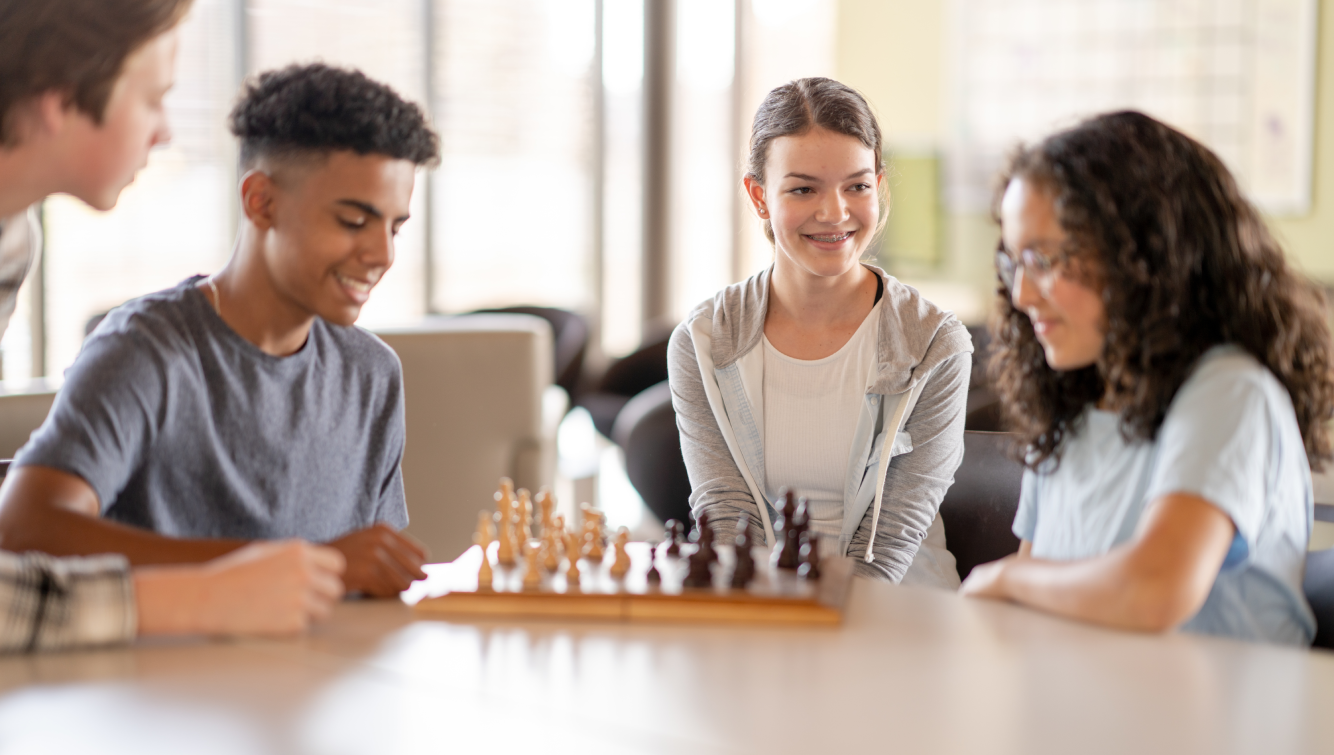 Teens playing chess