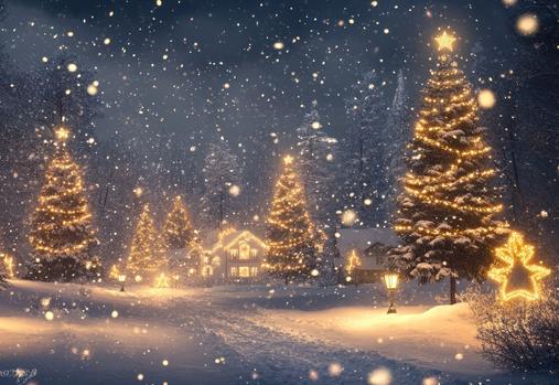 Nuit hivernale avec des lumières