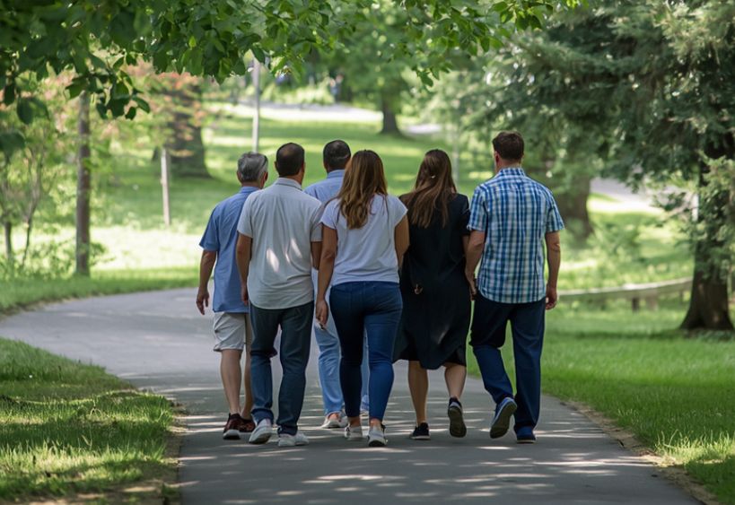 Promenade en groupe dans un parc