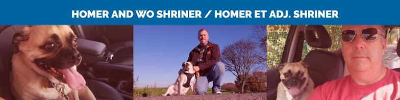Texte : Homer et ADJ. Shriner avec des photos montrant un chien et un homme