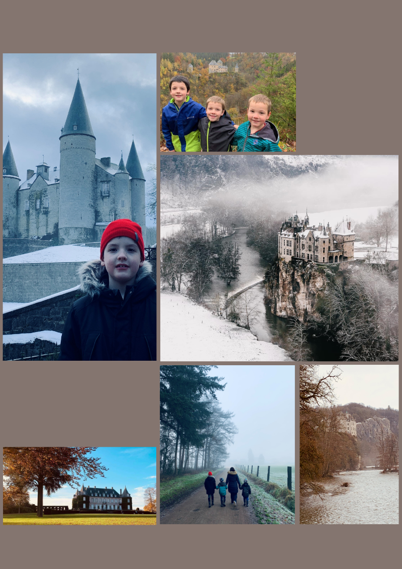 une famille visitant des châteaux en Wallonie