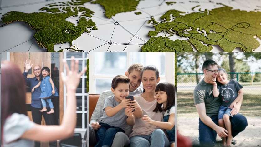 parents et enfants qui font signe et discutent