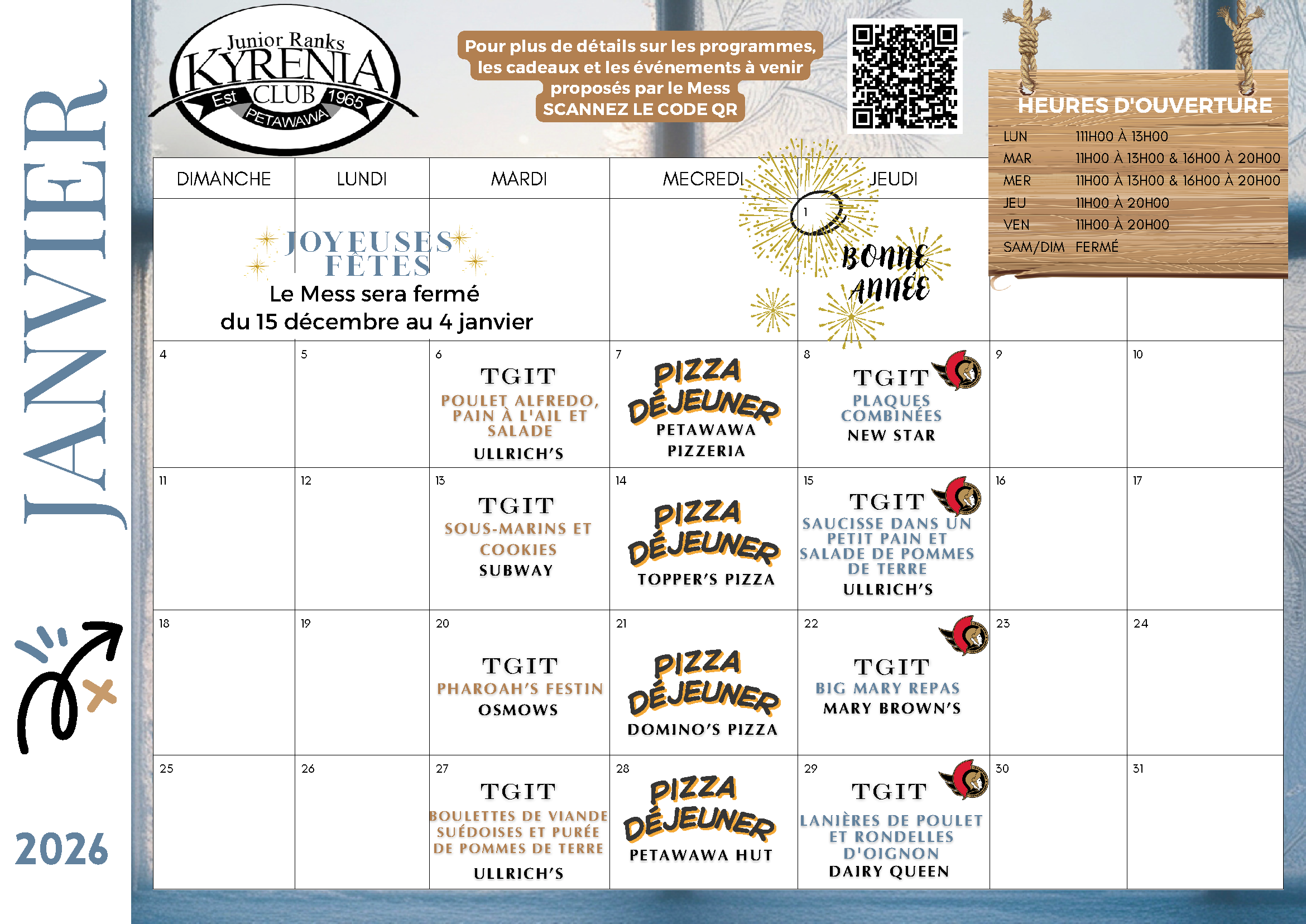 Calendrier de janvier