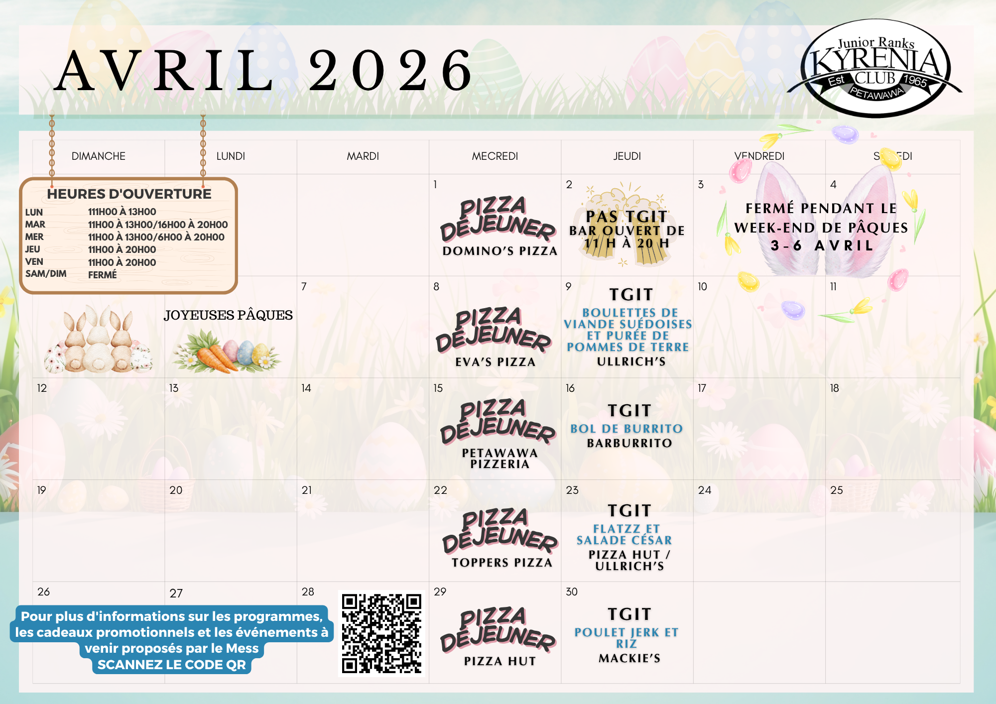 Calendrier d'avril