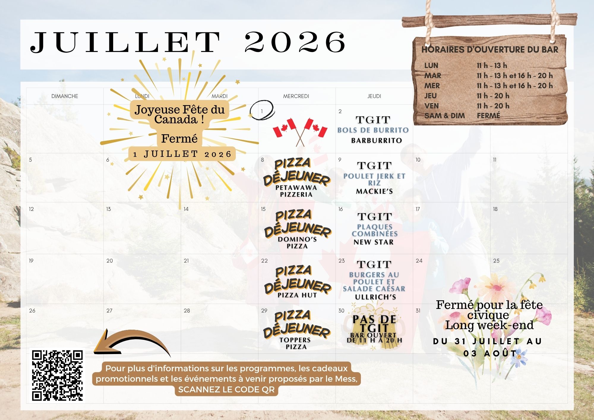 Calendrier de juillet