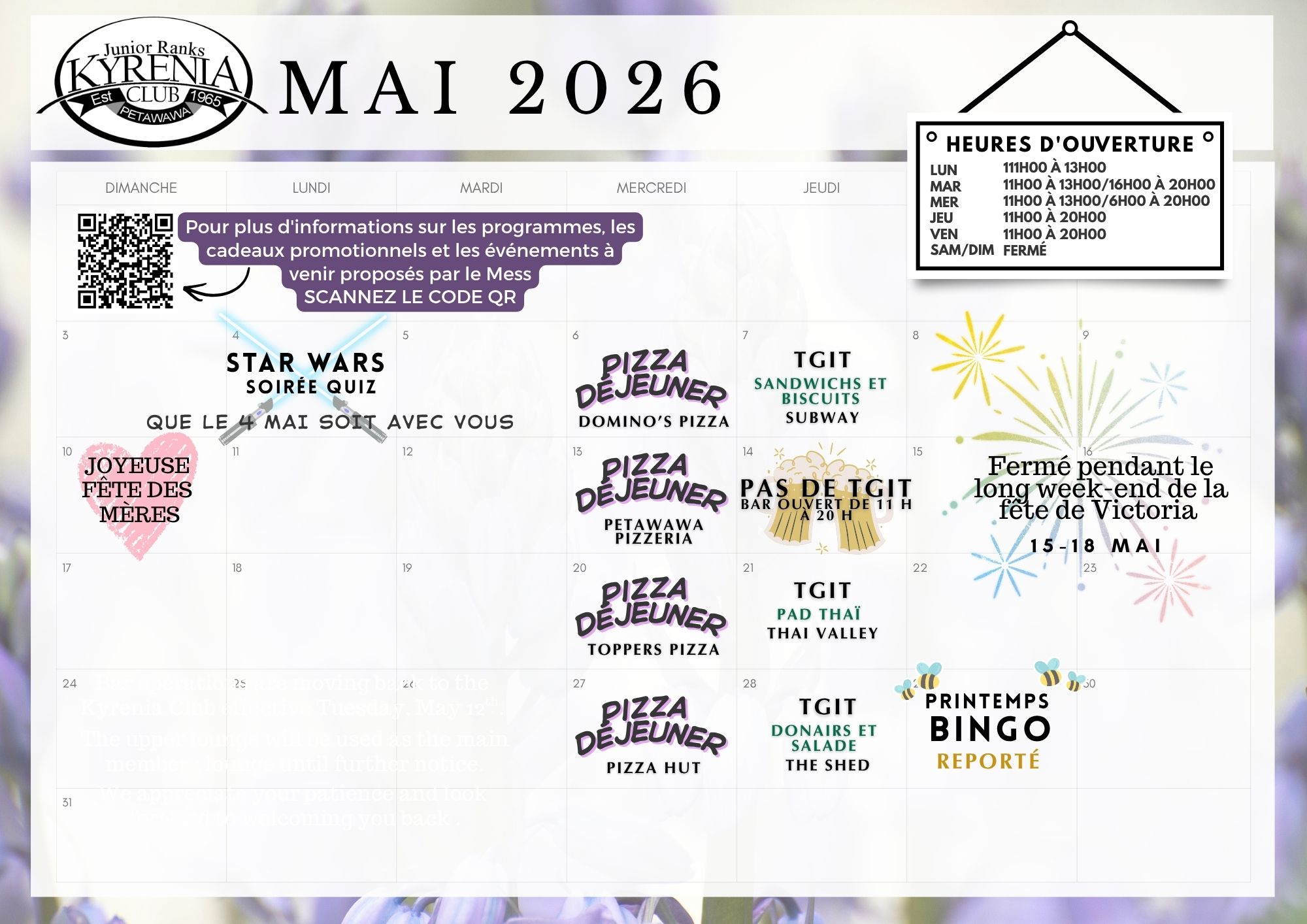 Calendrier de mai