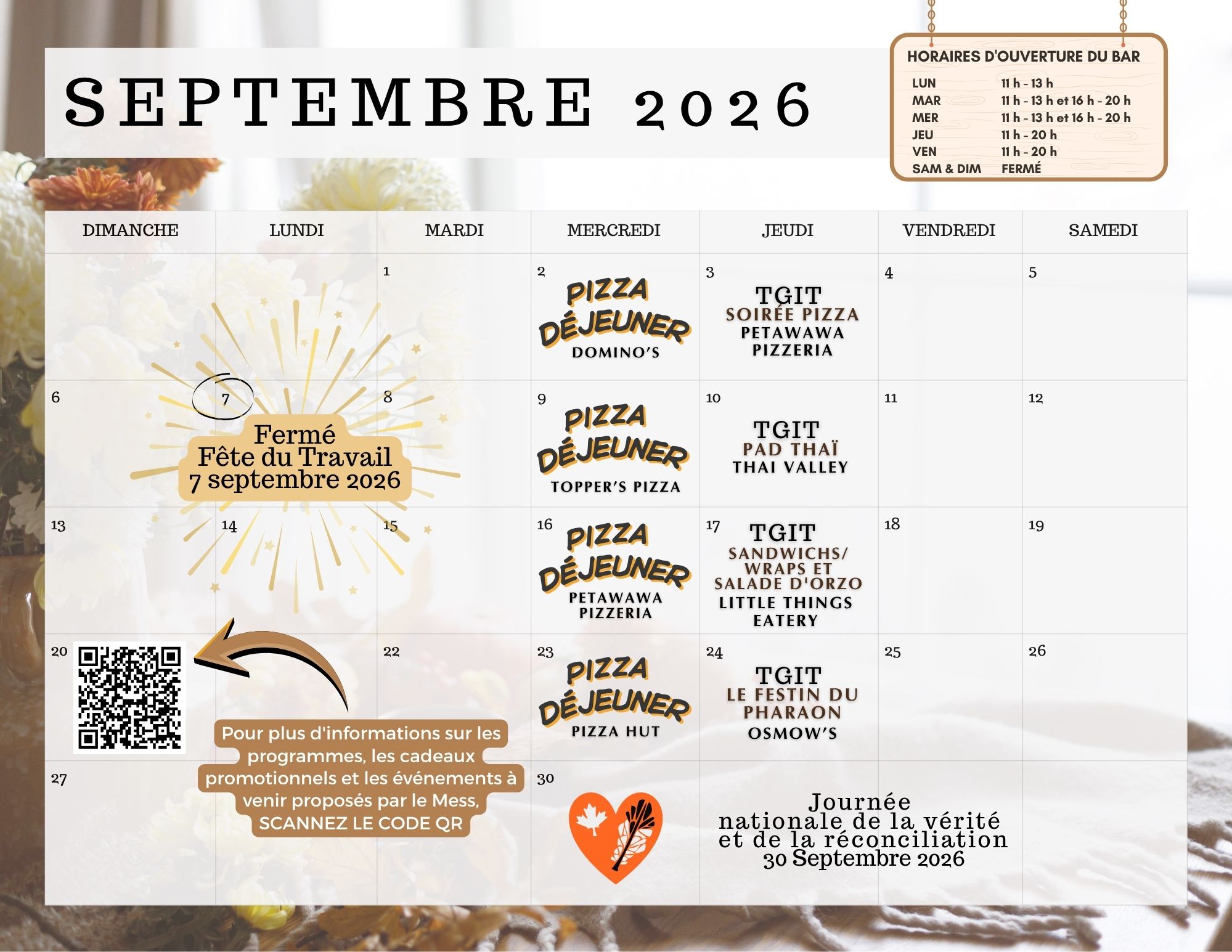 Calendrier de septembre