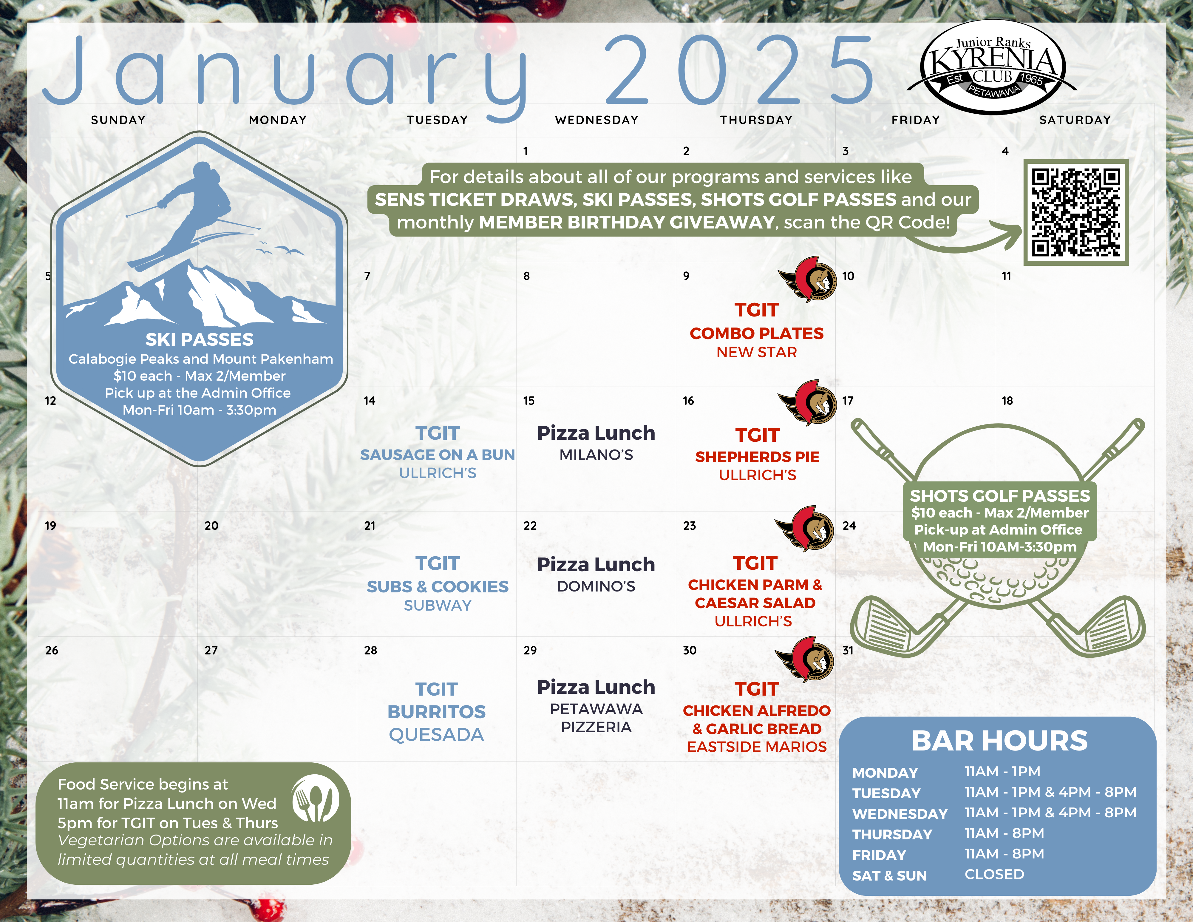 Calendrier des événements janvier 2025