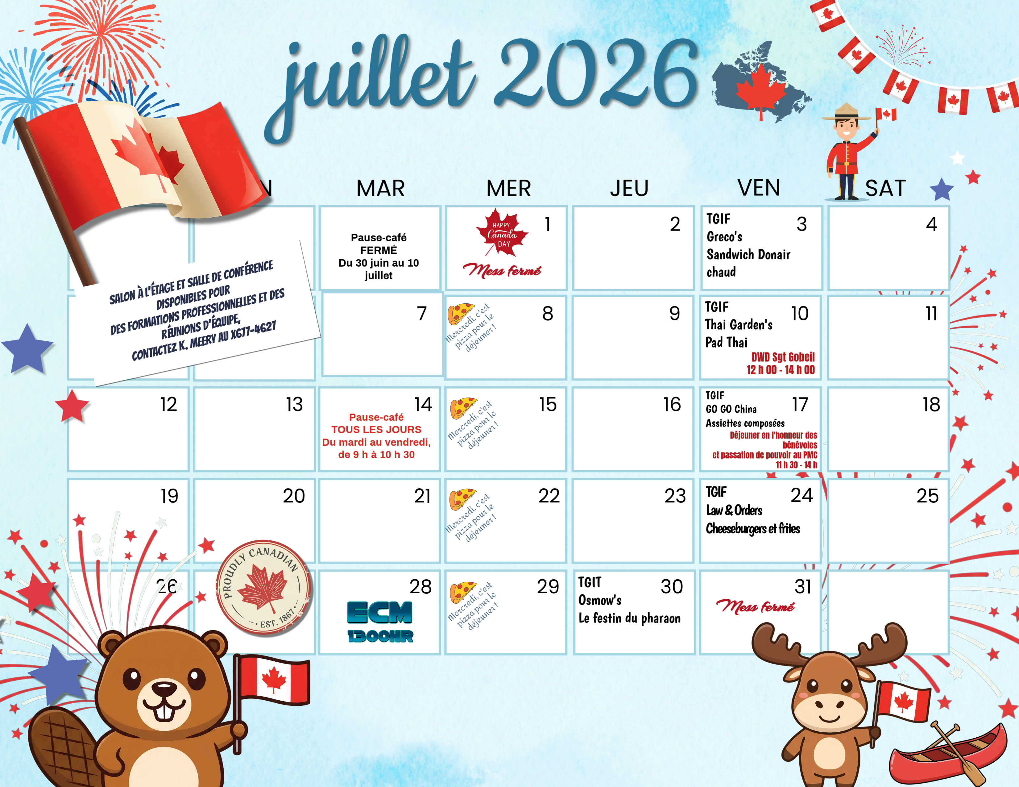 Calendrier de juillet
