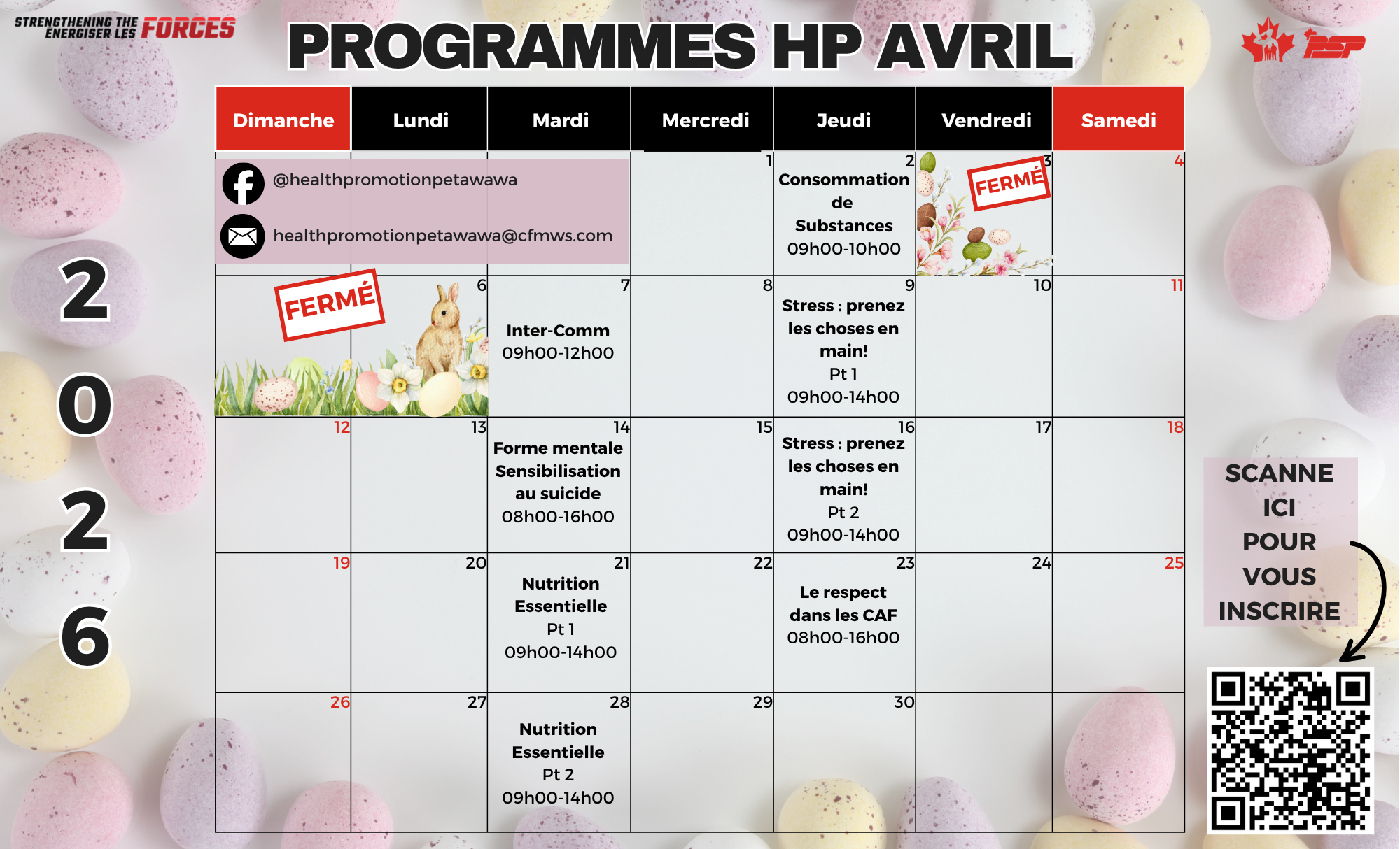 calendrier d'avril