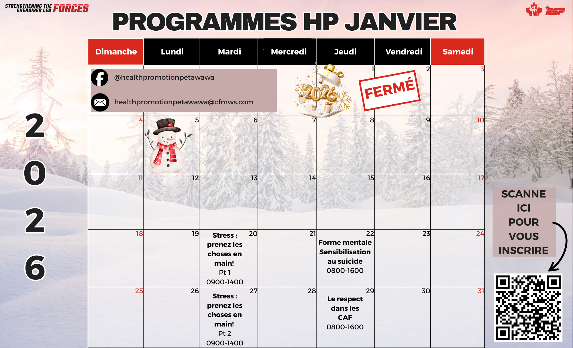Calendrier de janvier