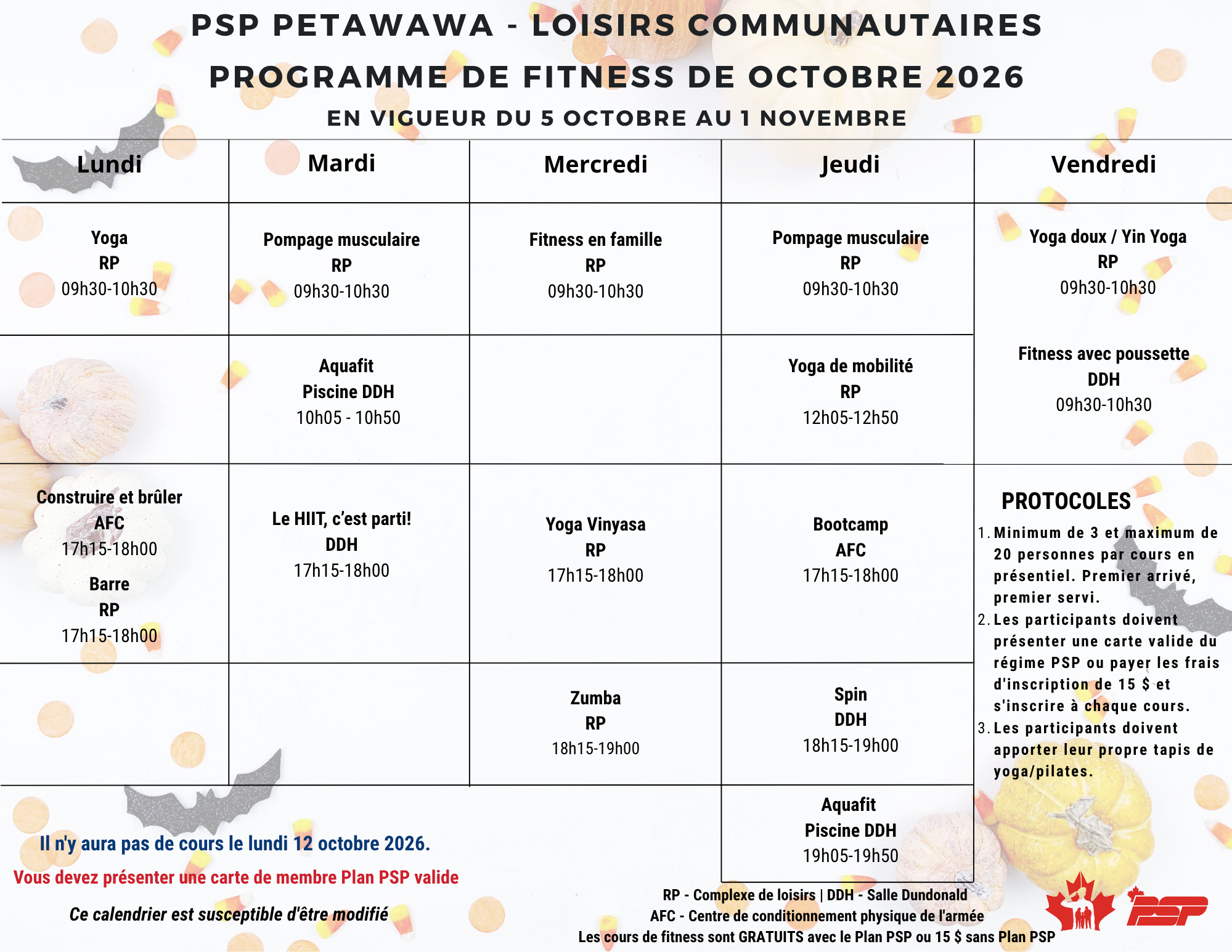 Calendrier d'octobre