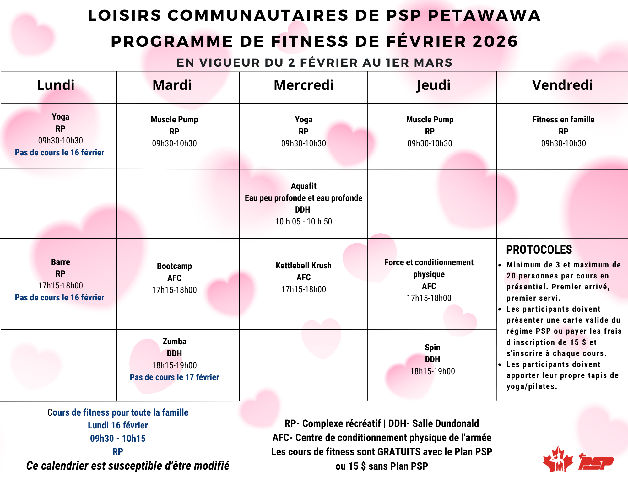 Calendrier de février