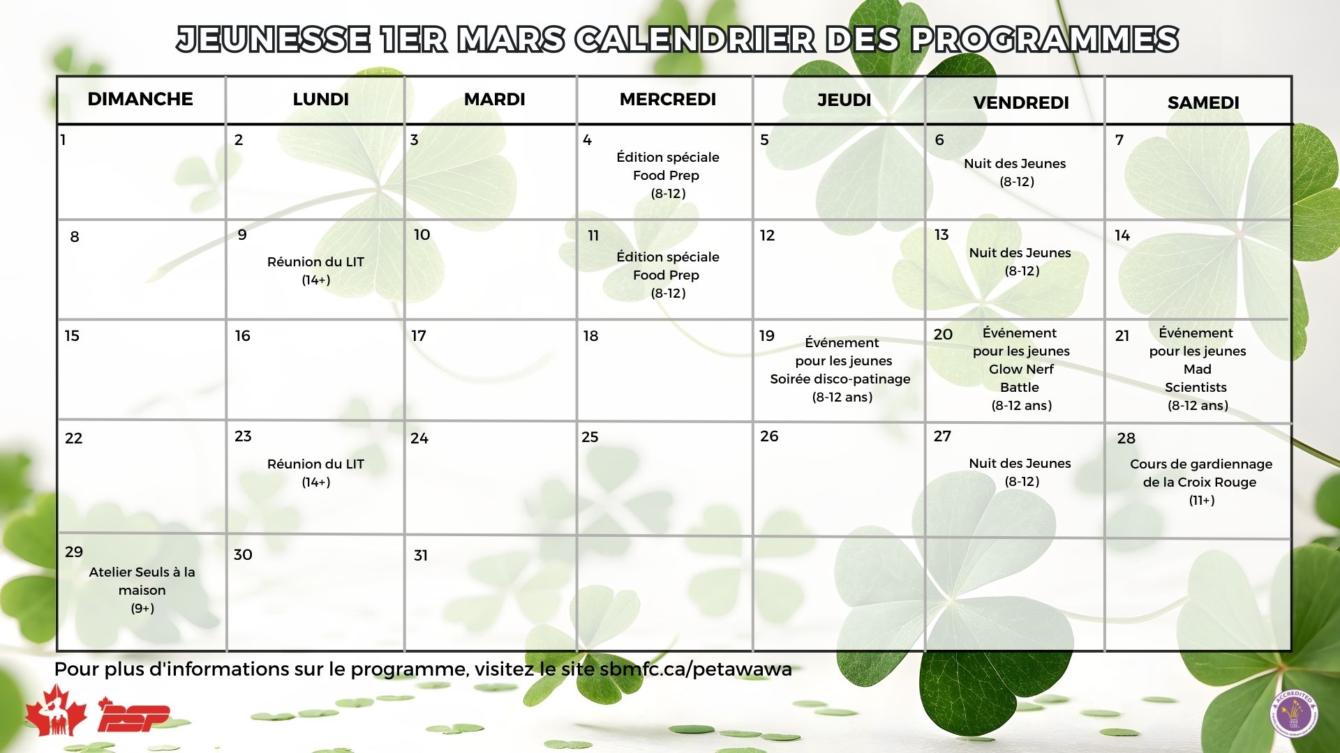 Calendrier de mars
