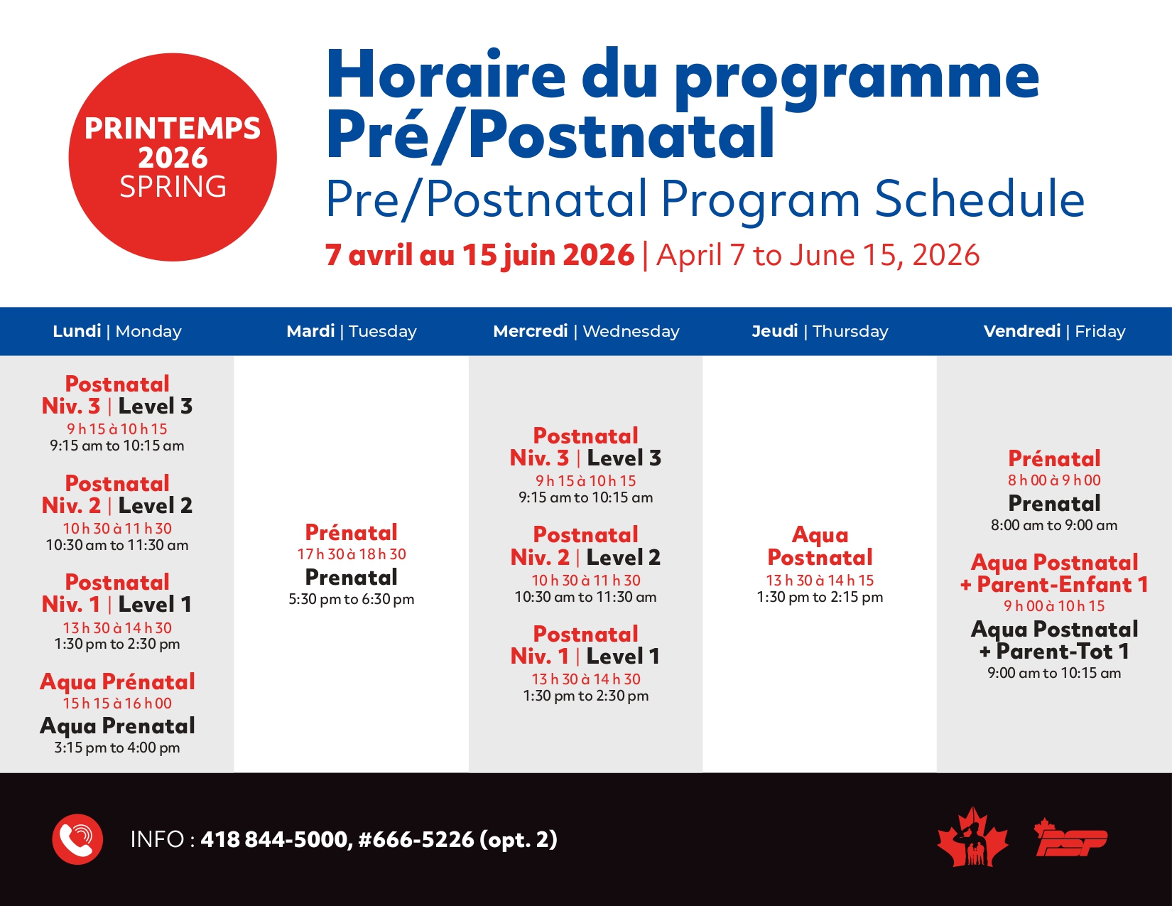 Programmation hebdomadaire Valcartier