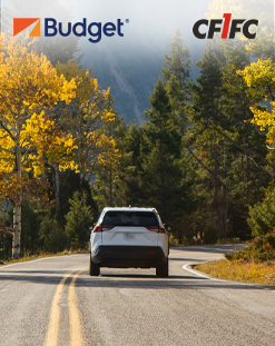 Conduite automobile en automne, logo Budget