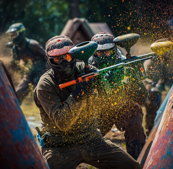 Des gens jouant au paintball en plein air